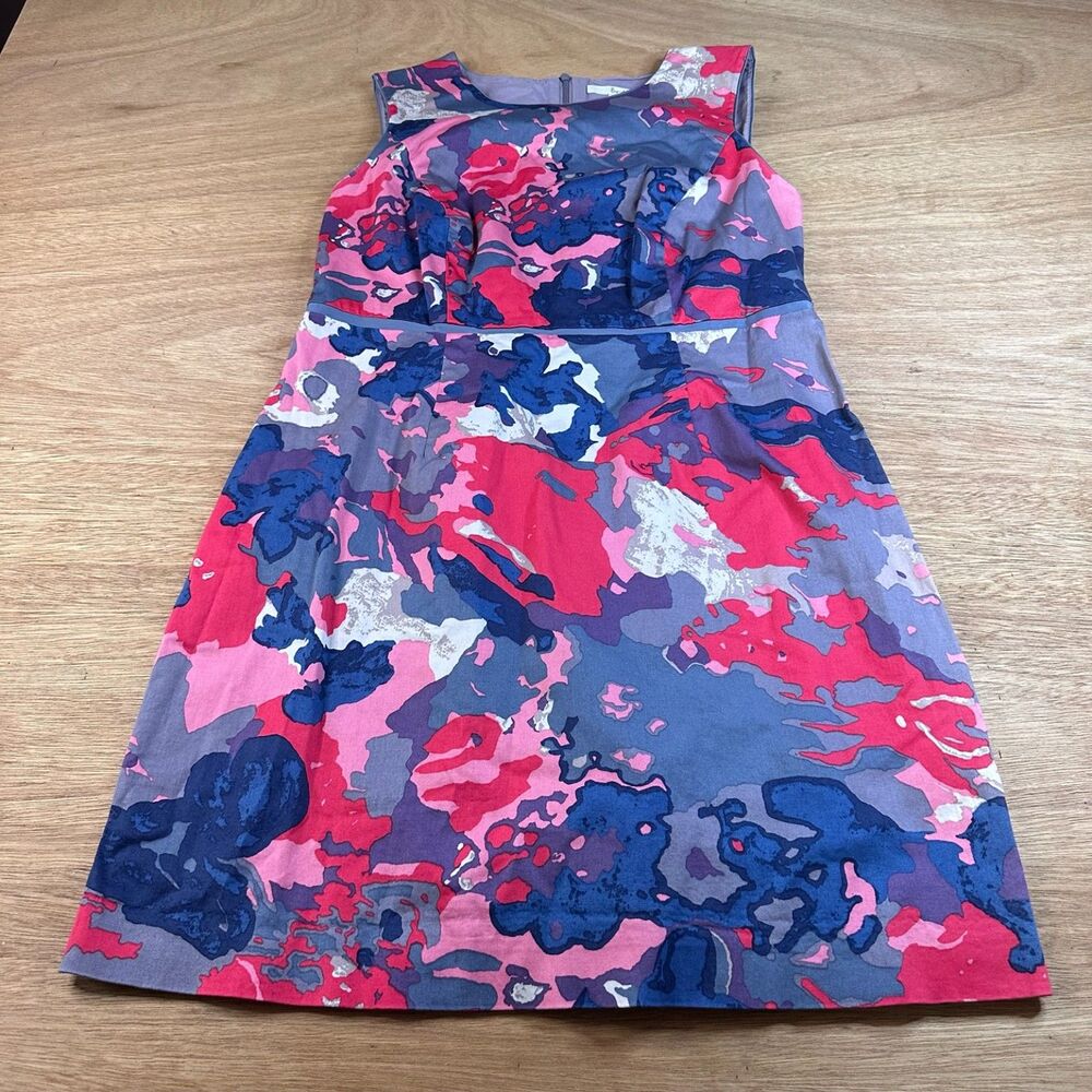 Boden Floral Print Sleeveless A-Line Dress US 10P Pink Blue Purple